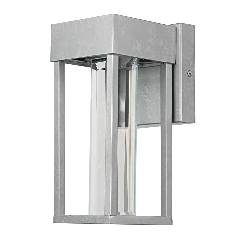 Image of Globe Electric 44880 Bowie 1-Light LED Integrated Outdoor Wall Sconce, Galvanized Steel, Bulb Not Included