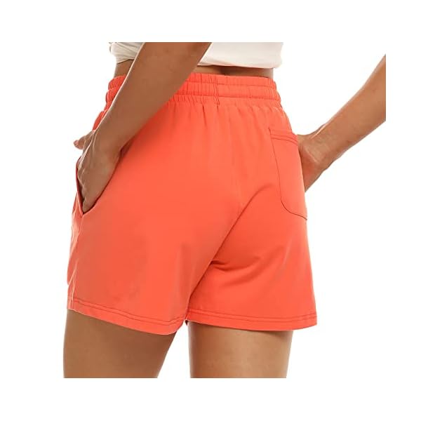 JINSHI-Women-Casual-Lounge-Shorts-Elastic-Waist-Shorts-for-OutdoorsCamping-Comfy-Snug-Bottoms-Running-Shorts JINSHI Women Sportswear Shorts,Athletic Bottoms, Running Athletic Jersey Shorts with Inner Pocket, Orange, XS