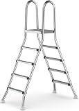 Scala per Piscina in Acciaio Inox Resistente, Portata Massima 263 kg (580 Libbre), Gradini Larghi Antiscivolo, Adatta A Piscine Fuori Terra da 76 A 122 Cm (30-48 Pollici), Facile Accesso per