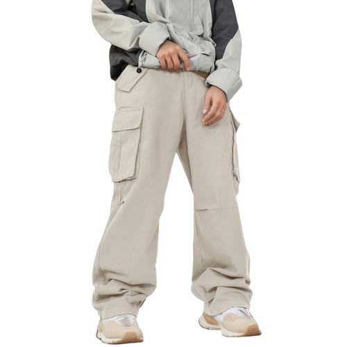 Pantalones cargo para hombre, color negro, largos, tácticos, holgados, para exteriores, de un solo color, informales, de montañismo, multibolsillos, para el tiempo libre, pierna recta, informales