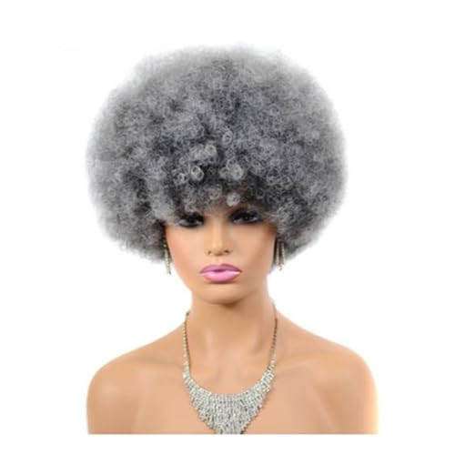 Perruque Afro crépus bouclés 15 cm grise en vrais cheveux à dentelle durable