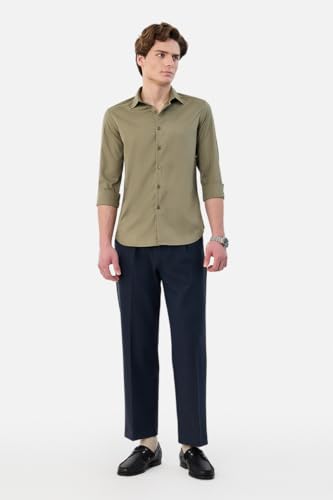 Image of SNITCH Men Formal Shirt | Tailored Slim Fit Full Sleeve Spread Collar Solid Style | Breathable Polyester Viscose Blend Twill Fabric for Office & Evening