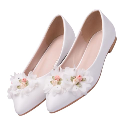 Chaussures de mariée plates confortables en dentelle avec nœud strass