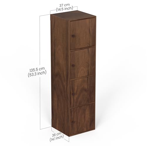 Image of BLUEWUD Calcio 4-Tier Storage Unit Filing Cabinet Rack Organizer Wardrobe Almirah Cupboard for Clothes with Closed Shelves for Bedroom Kitchen Living Room Home & Office, DIY(37 x 36 x 135.5), Brown
