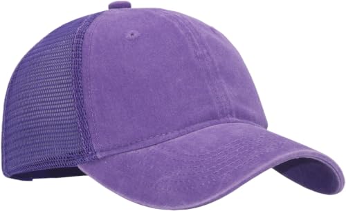 Image of Washed Cotton Trucker Hat, Soft Mesh Baseball Cap with Adjustable Snapback