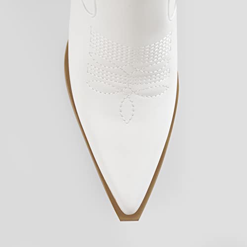 Verisson Cowgirl Stitched Over The Knee Boots Western Cowboy Nubuck Leather Point Toe Low Heel White Booties Size 8 #TOP3