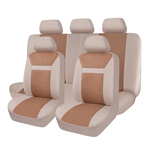 Flying Banner Car Seat Covers Full Set Front Seats And Rear Bench Seat Car Seat Protectors Durable Jacquard Cover Protectors Suv Truck Black Gray Tan (Beige) #TOP13
