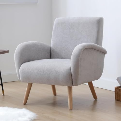 chairus Fauteuil de Loisirs en Chenille Modern Chaise de Relaxation pour Salon Sofa de Chambre avec Pieds en Bois (Gris)