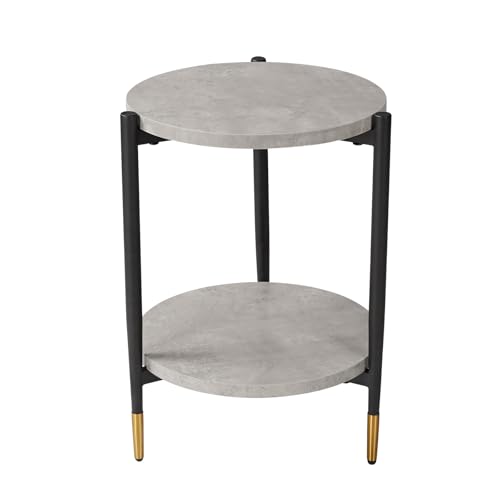 HIPIHOM Tavolino rotondo da 38,9 cm, con 2 ripiani in MDF, per soggiorno, camera da letto, comodino con struttura in acciaio per piccoli spazi