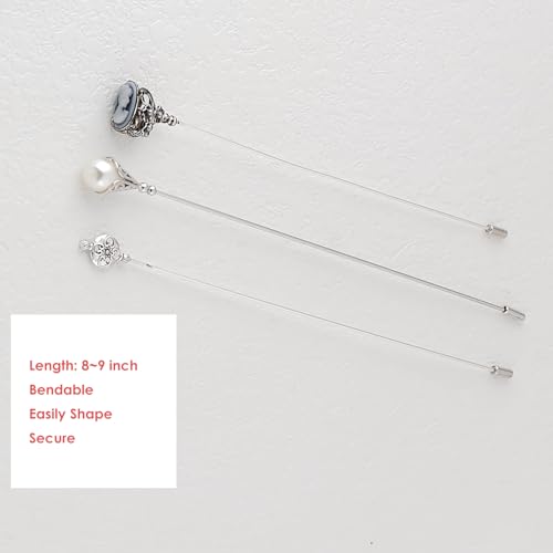 Image of Alilang 3Pcs Vintage Style Classic Long Handle Hat and Lapel Pins with Flexible Bendable Design on Hats, Scarves, and Suits