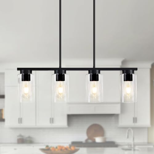 Island Lights for Kitchen, 4-Light Modern Black Dining Room Light