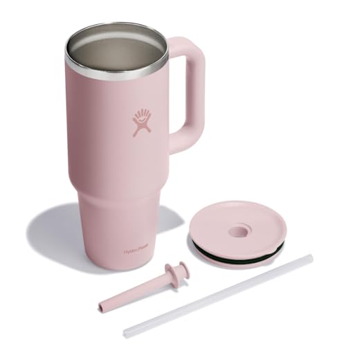 Hydro Flask Travel Tumbler with Handle, Lid and Straw - Insulated Stainless Steel in 40 Oz Tonal Trillium Pink view 3