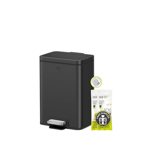 EKO Madison Matte Black Stainless Steel 1.6 Gal/6L Bathroom Small Step Trash Can or Recycling Bin, Removable Inner Liner, Soft Close Lid, Fingerprint Resistant Finish