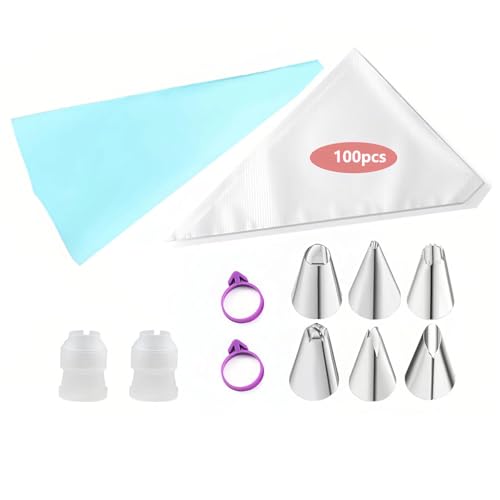 Piping Bags and Piping Nozzles Set - disposable piping bags (12 Inch), Icing Bags with Stainless Steel Decorating Nozzles, Couplers, and Bag Ties - Perfect for Cake, Cupcake, Dessert, and Cookie Decor