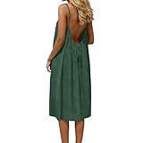 Vestido de mujer de algodón de lino sin mangas casual camisola larga sin espalda verano para playa vestido de espalda abierta con tirantes de espagueti elegante y elegante vestido de noche