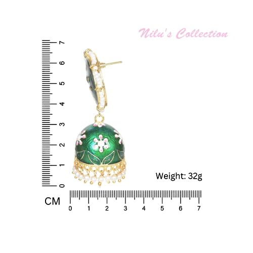 Image of Nilu's Collection Meenakari Dome Shape Jhumka Earrings with Lotus engraved and pearl Beaded Top