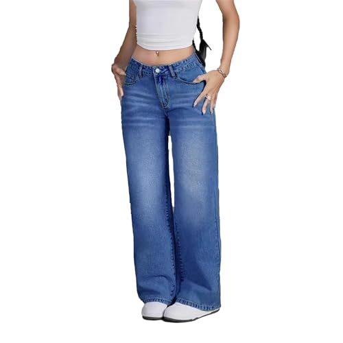 Light Wash Jeans Women Mid Waisted Straight Leg Stretchy Loose Denim Pants 2025 Trendy Summer Casual Baggy Trouser