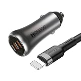 Kit Carregador Veicular 60w Duplo + Cabo Lightn Compatível Iphon 14 13 12 11 10 X Pro Max Tablet Pad Note Turbo Change