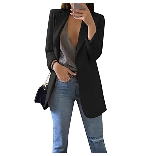 YMING Blazers Largos De Oficina para Mujer Ligeramente Abiertos Frente Entrevista Trajes De Solapa Chaqueta De Negocios Negro 3XL