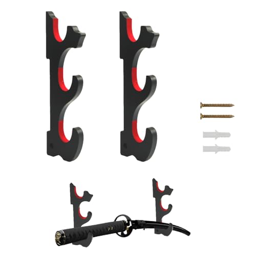 Suerhatcon Katana Support mural pour épée à 3 niveaux en bois - Support mural pour collection de katana et d'épée (Noir)