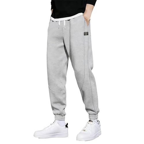 Mens Thick Fleece Sweatpant Casual Warm High Waisted Tapered Joggers Fashion Outdoor Hiking Workout Stretch Pant Gray