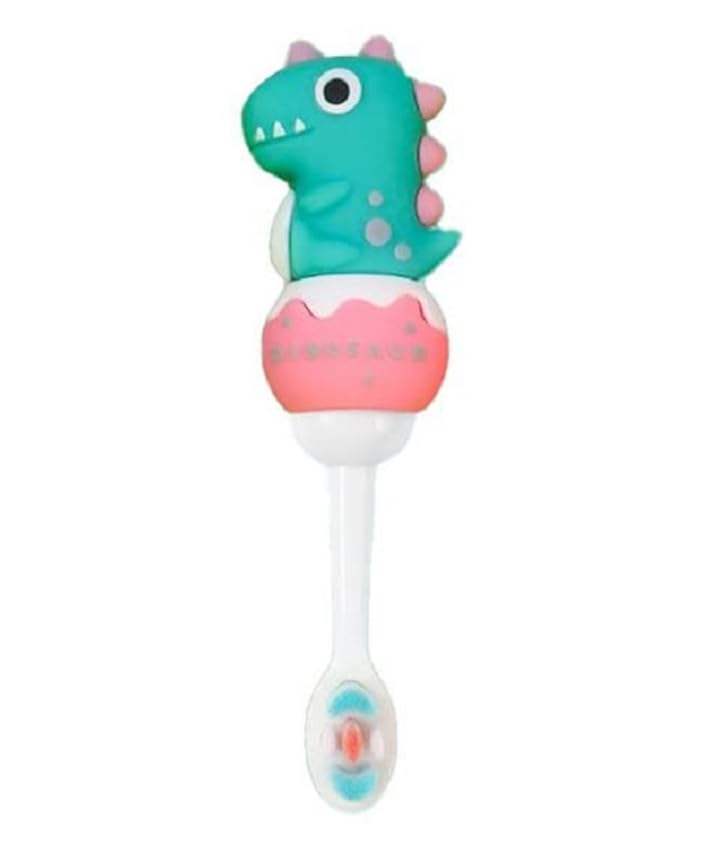 SMILE BABY 3D Cartoon Handle Soft Bristles Manual Operation Toothbrush For Children's With Travel Case For Toddler 2 To 7 Years (Dino Green/Pink)