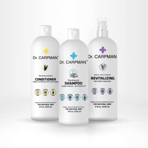 Dr. Carpman - Full dandruff & hair loss control kit for oily hair - All-Natural Thinning Hair Regrowth Formula - Ideal for Color Treated Hair (3 x 8 Fl Oz)