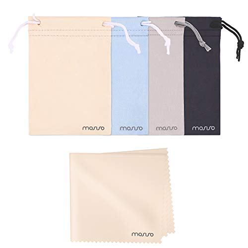 MOSISO 4 Pack Eyeglasses Storage Bag Microfiber Accessory Pouch Soft Gadgets Carrying Sleeve Case for Sunglasses, Jewelry & Small Items with Drawstring Closure & Wipe Cloth