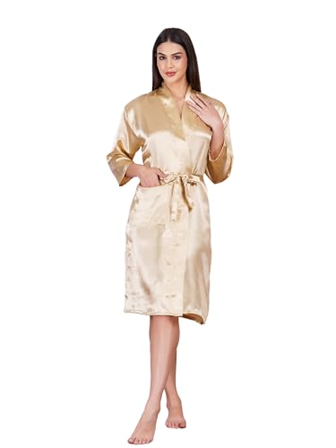 Image of Premium Satin Fullsleeve Bathrobe Solid Print Lightweight & Comfortable Loungewear Robe