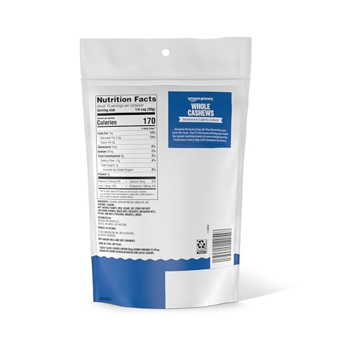 Image of Amazon Grocery, Whole Cashews, Roasted & Lightly Salted, 16 Oz (Previously Happy Belly, Packaging May Vary)