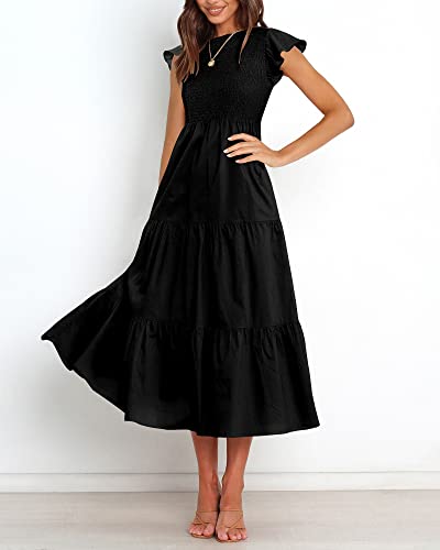 Image of BTFBM Women Casual Short Sleeve Crew Neck Summer Dress Bohemian Floral Printed Flowy Maxi Dresses Tiered Cocktail Dress