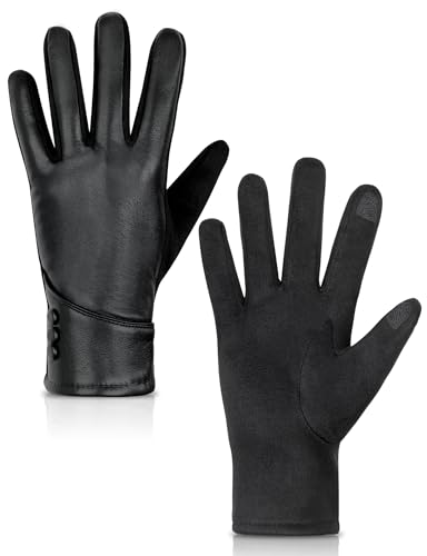 MELLIEX Gants d'hiver pour Femme Chaud, Gants en Cuir Tactiles Femme Doublés de Peluche Gant Thermique Femmes Hiver, Noir