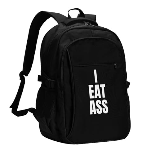 AMZWZSH I Eat Ass Travel Laptop Backpack Bag with USB Charging Port 17 Inch Computer Business Backpacks for Women Men Work College Gift,Casual Daypack,Black Large