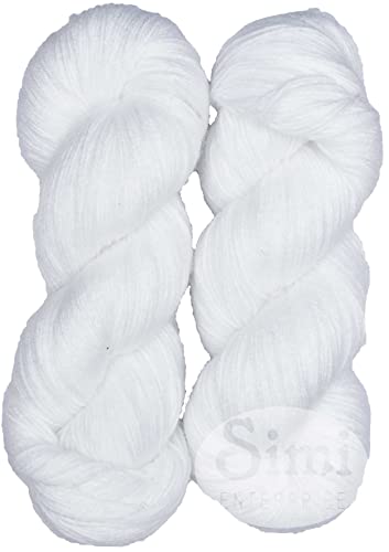 Image of M.G Brilon White (200 gm) Wool Hank Hand Knitting Wool /Art Craft Soft Fingering Crochet Hook Yarn, Needle Knitting Yarn Thread Dyed DB