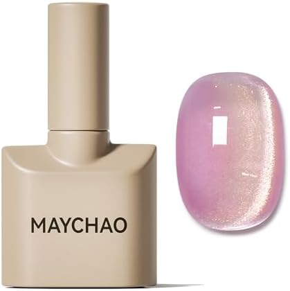 MAYCHAO 15ML Golden Amethyst Cat Eye Gel Nail Polish 1Pc Velvet Mirage Cat Eye Gel Polish Soak off Holographic Magnetic Nail Polish for Nail Art Manicure Salon DIY at Home, 0.5 OZ