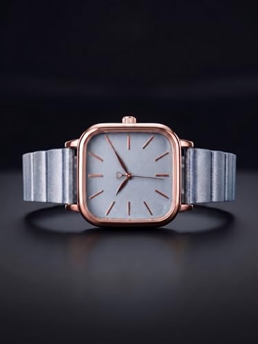 Image of AMERICANVIBER | Premium Square Analog Watch for Women & Girls | Stylish Stainless Steel Strap | Elegant Heart Second Hand | Adjustable Lock | Trendy Ladies Wrist Watch under 499 | Square Case Design | Perfect for Casual | Affordable Fashion Watch for Girls