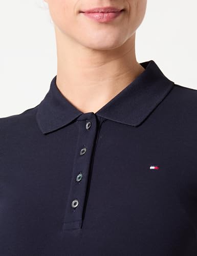 تي شيرت بولو بيكيه 1985 بقصة ضيقة وأكمام قصيرة للنساء من تومي هيلفيجر، لون أزرق، مقاس XXL
