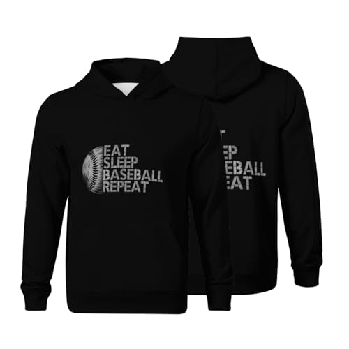 Kids Cool Eat Sleep Baseball Repeat Baseball Player Funny Baseball Boys Girls Lightweight Kangaroo Pocket Hoodies