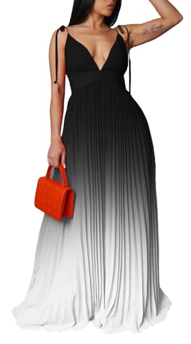 Image of ZVO Women Maxi Dress Sexy Cocktail Party Long Dress Summer Loose Beach Dresses A-line Pleated Halter Dress