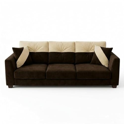 Image of Revola Plush Comfort Sofa | 3 Seater | Luxury Velvet Suede Fabric | Modern Living Room Sofa | Dark Brown - Cream