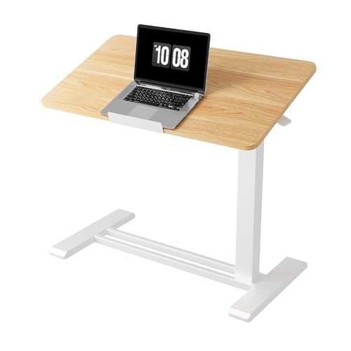 FLEXISPOT H7 PRO Mobile Standing Desk Adjustable Overbed Table Pneumatic with Wheels 90°Tiltable Portable Laptop Desk Rolling Computer Cart Foldable Bedside Table(31.5' W x 17.7' D D, Maple)