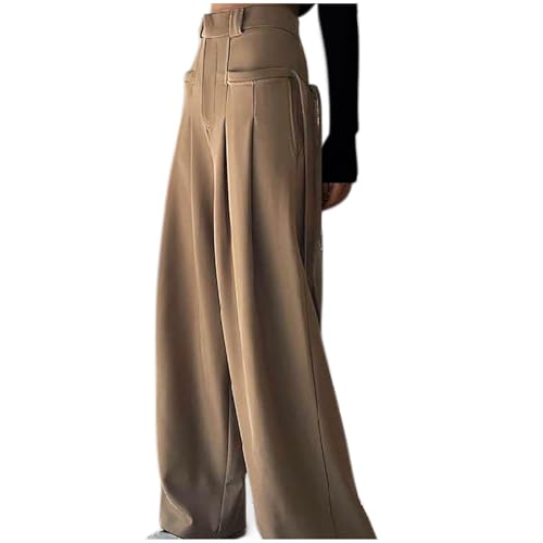 Wide Leg Pants for Women Fashion Business Work Casual Long Trousers High Waist Loose Palazzo Dress Pant with Pockets Brown