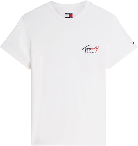 Tommy Jeans Herren T-Shirt Kurzarm Slim Sign Chest mit Logo, Elfenbein (Ancient White), 4XL – Ansicht 6
