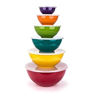 Melamine Mixing Bowls with Lids – 6 Piece Melamine Bowls and 6 Piece Plastic Lids, Multicolor