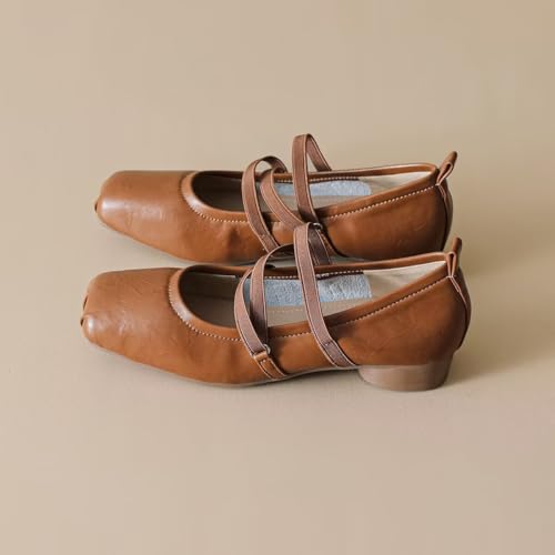 ChaiRong Zhou Women Comfortable Pu Leather Mary Jane Shoes Square Toe Elastic Strap Block Chunky Pumps for Party Dress Office3