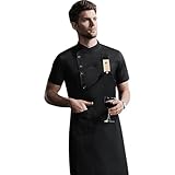 2pcs Men's Fashion Chef Coat Short Sleeve Chef Uniforms for Men Executive Chef Jacket Apron Set
