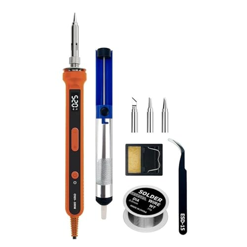 はんだごて セット USB 電気はんだごてセット 100W 温度調節可能 LCD 溶接ヒーター オン/オフスイッチ付き スマート電子はんだ付けキット DIYや修理に多目的に使える(Orange Set 2)