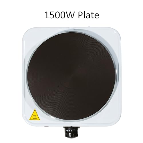 Daewoo Hot Plate, Single With Dual Adjustable Thermostatic Controls, Non-Slip Feet, Compact And Portable With Indictor Light When In Use, Elegant Cast Iron Design, White