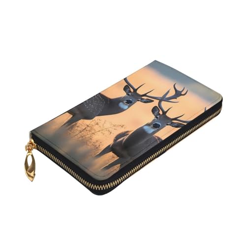 Nature Wild Animal Deers Prints Leather Long Clutch Wallet for Fashionable Girls and Women - Durable, Stylish, and Functional, Black, One Size3