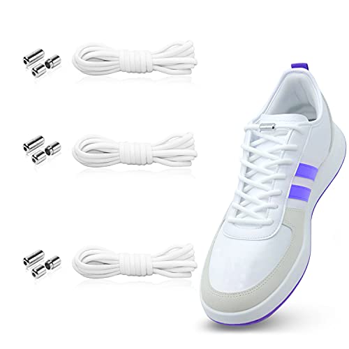 SUPRBIRD 3 Paires Lacets Élastiques avec Fermoir en métal,Lacets Élastiques pour Adultes et Enfants,No Tie Lacets en Silicone,Élastiques Sans Nœuds Cravate Lacets,pour toutes les chaussures (Blanc)